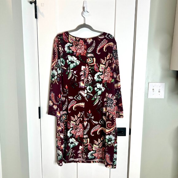 Chico's Burgundy Moody Fall Florals Shift Dress Lined Long Sleeve Size 4/XXL - Picture 4 of 4